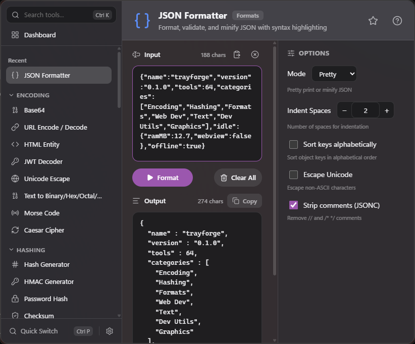 A tool open with an input pane, an output pane and a Run button